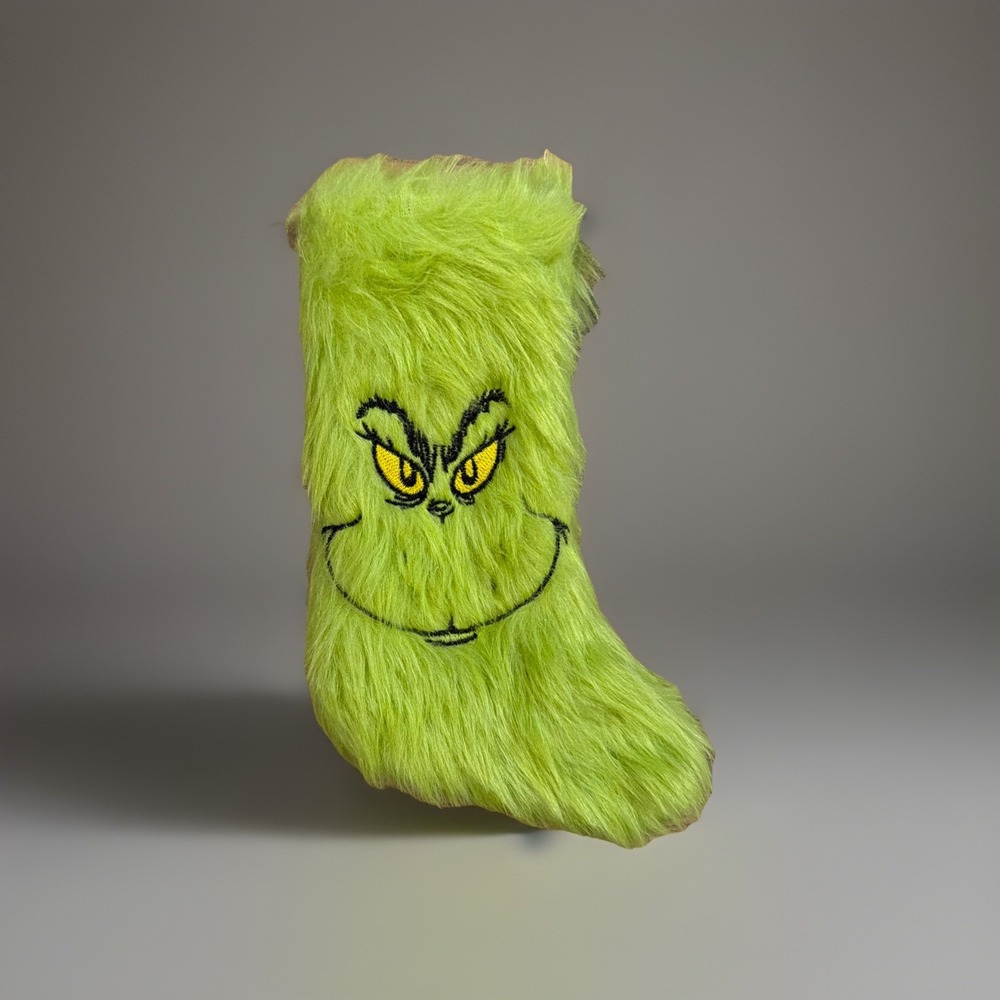 New! Dr. Seuss The GRINCH 9" Furry Face Stocking by‎ RUZ